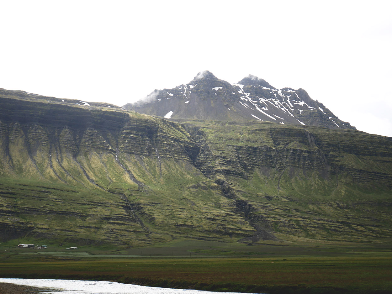 mountain with sediment settlements